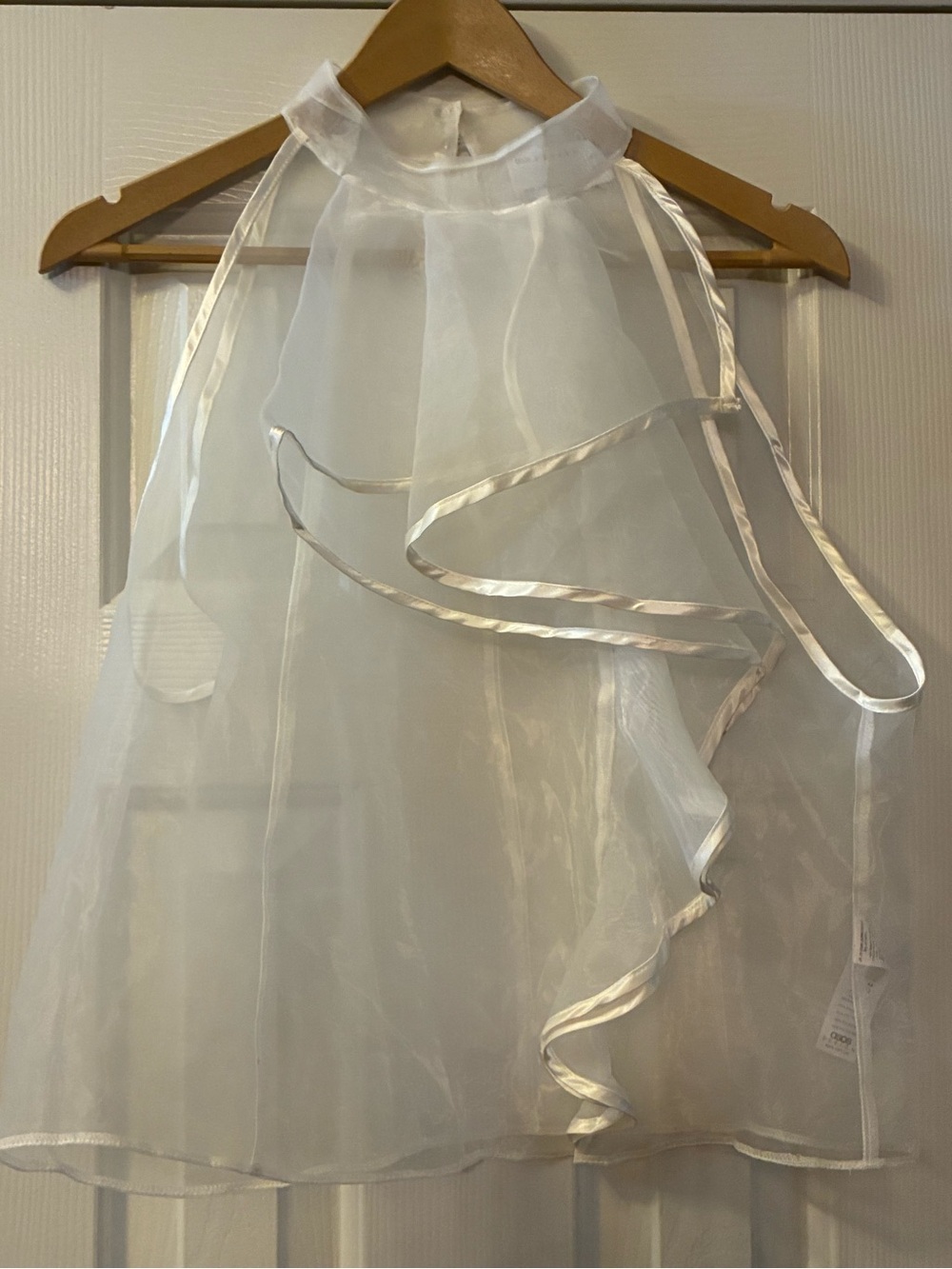 Asos Design Sheer Organza Halter Overlay Ruffled Front in White. Size 12 - Picture 1 of 8